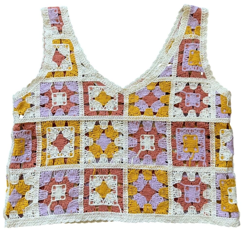 Rebellion Crochet Patchwork Tank Top Boho Cottagecore Cropped Medium